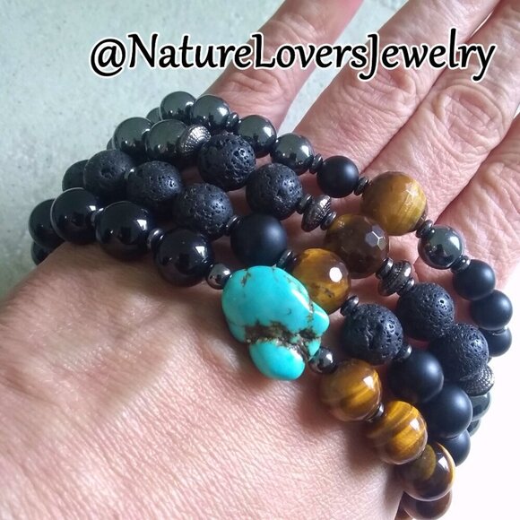 Sexy & Sleek! Men's Hematite + Black Stone Bracelet - Father's Day Gift for Him! - Picture 12 of 14